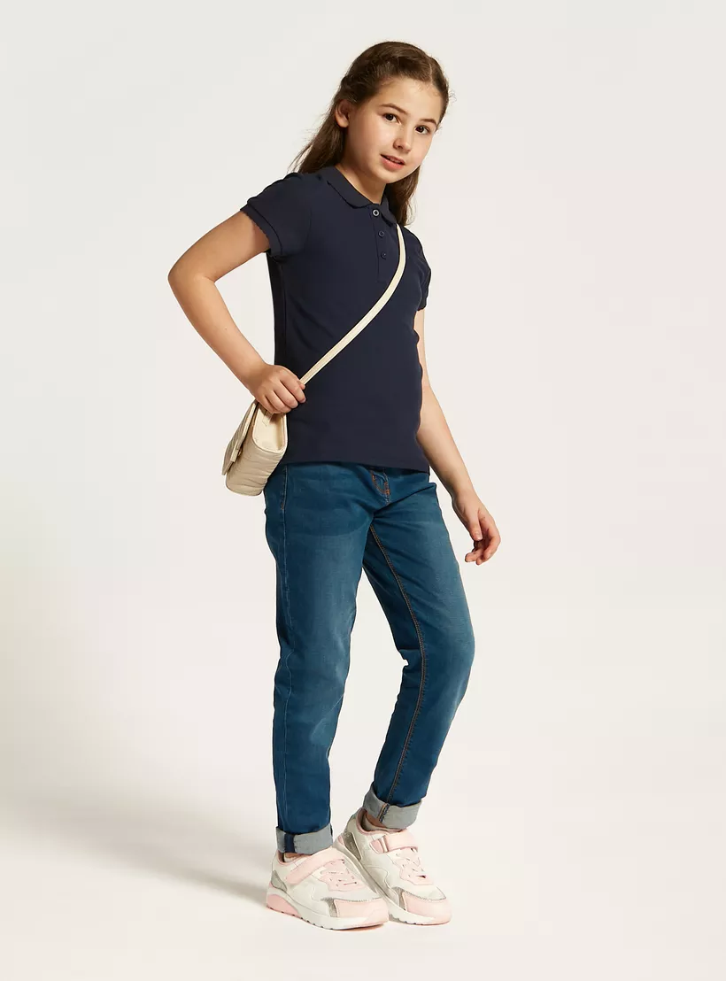 Juniors Polo Neck T-shirt blue-2