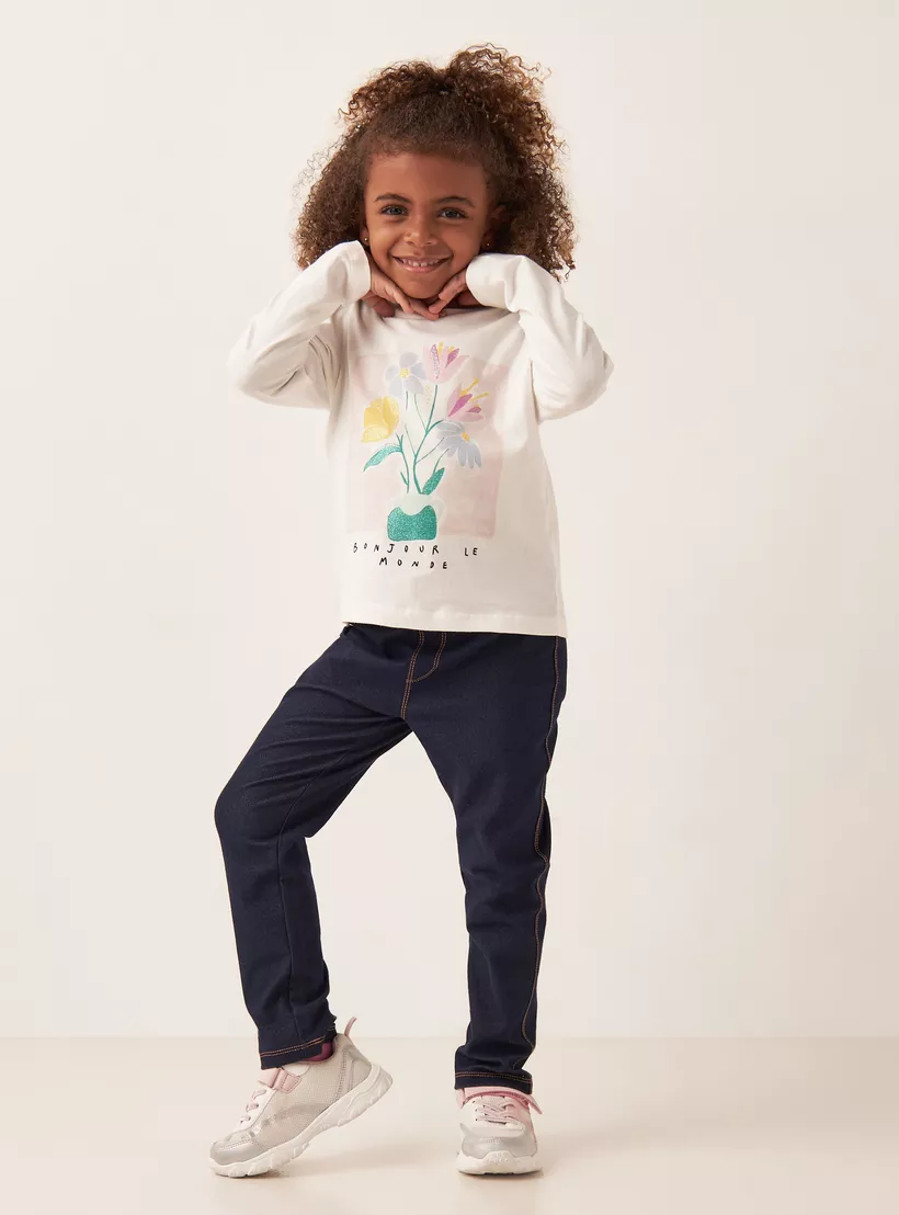 Juniors Printed T-shirt with Long Sleeves-2