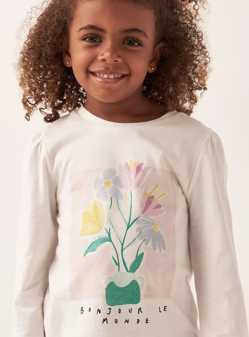 Juniors Printed T-shirt with Long Sleeves-4