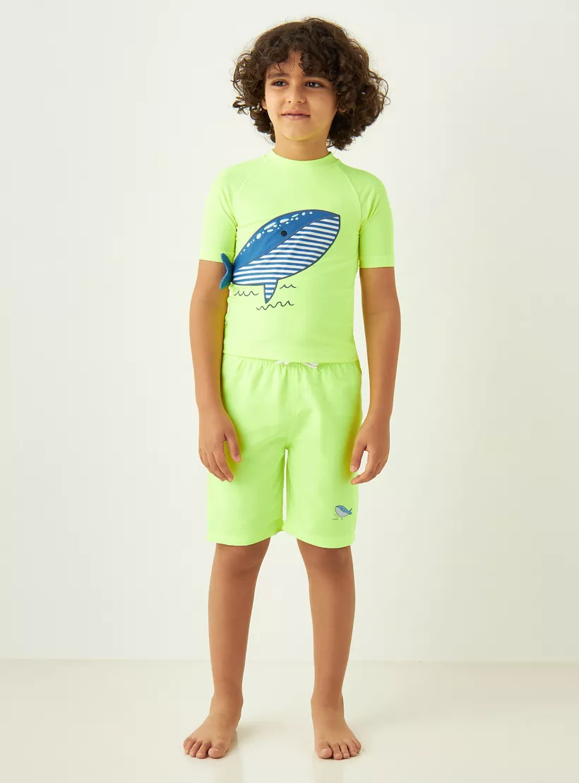 Juniors Shark Print T-shirt and Swim Shorts Set-2