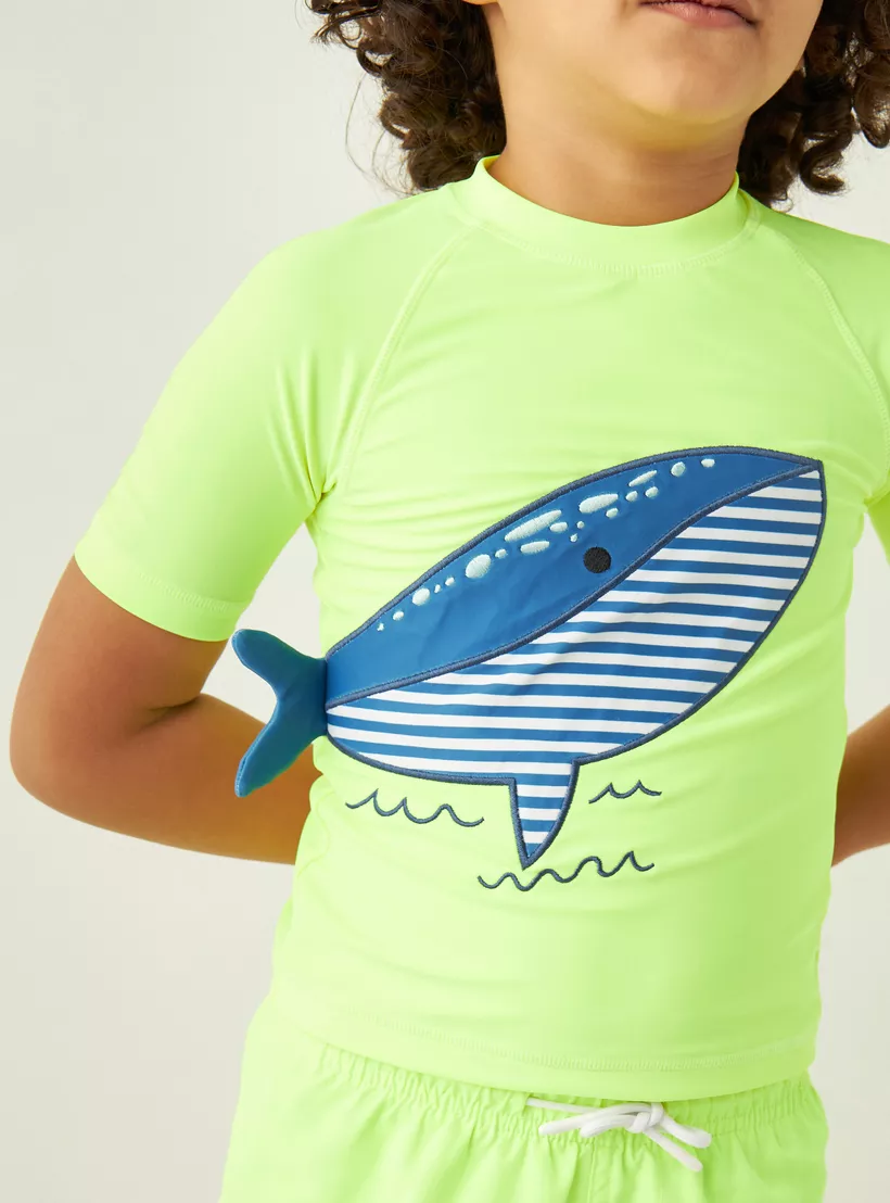 Juniors Shark Print T-shirt and Swim Shorts Set-5