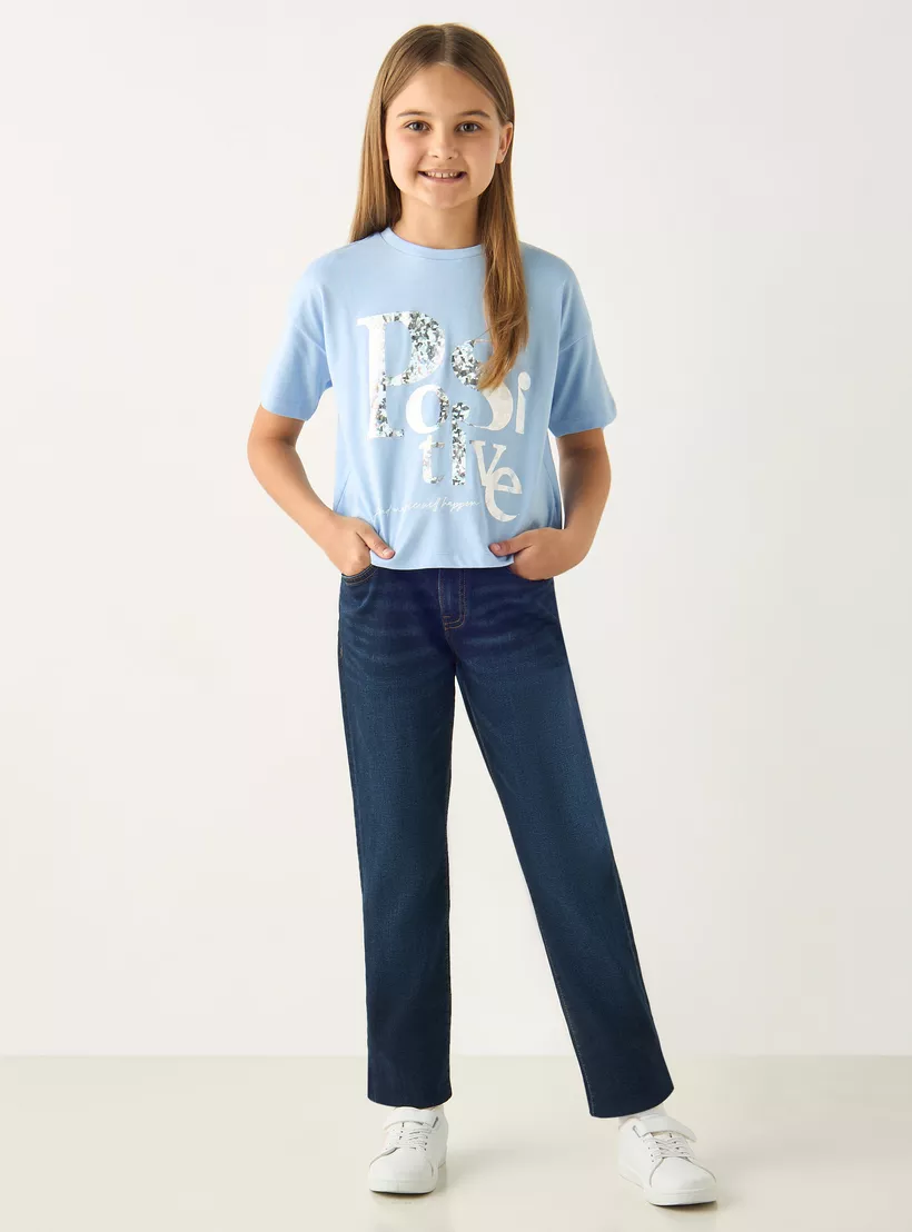 Juniors Slogan Foil Print Short Sleeves T-2