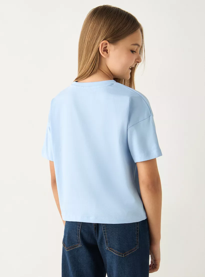 Juniors Slogan Foil Print Short Sleeves T-3