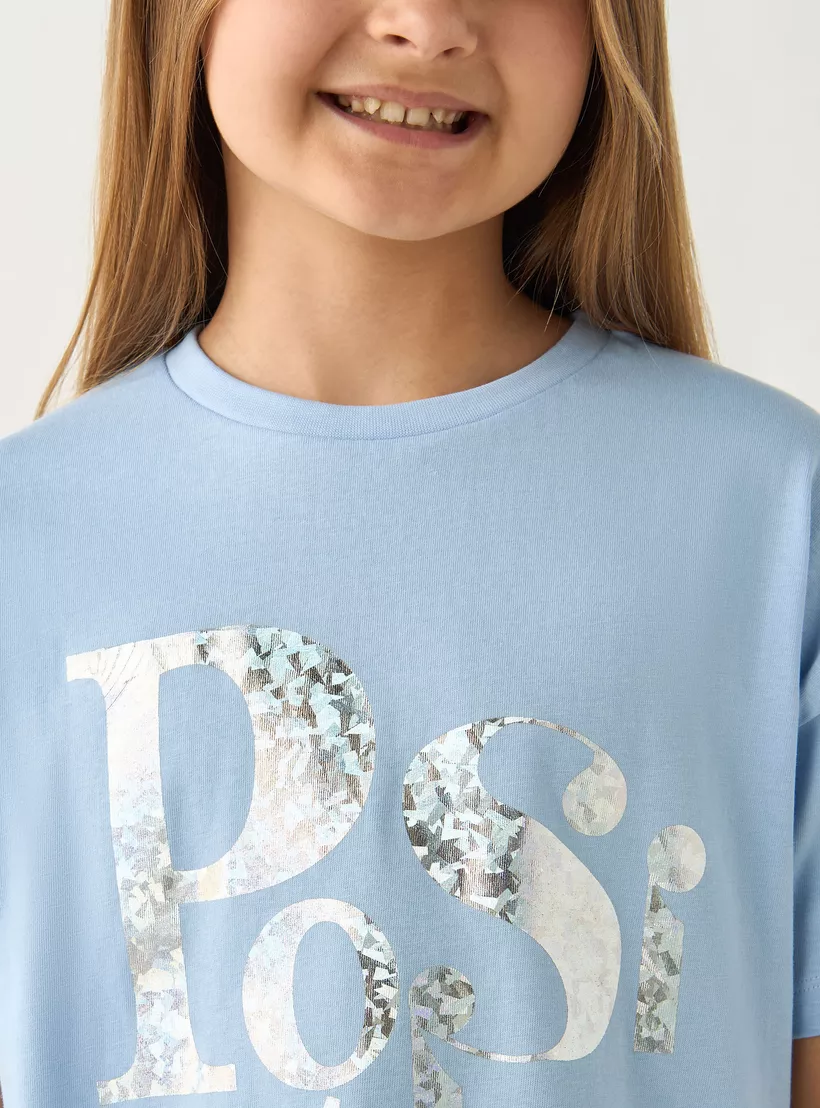 Juniors Slogan Foil Print Short Sleeves T-4