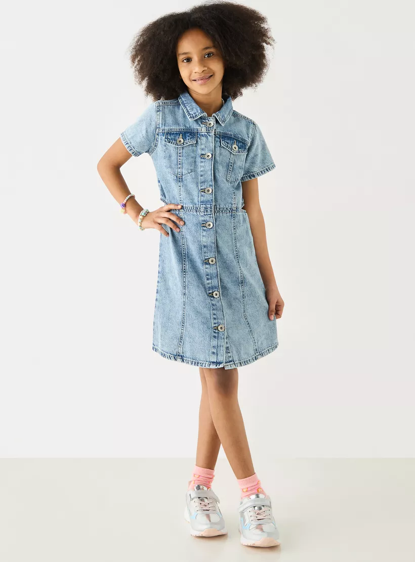 Juniors Solid Denim Shirt Dress-2