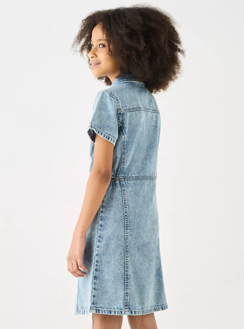 Juniors Solid Denim Shirt Dress-3