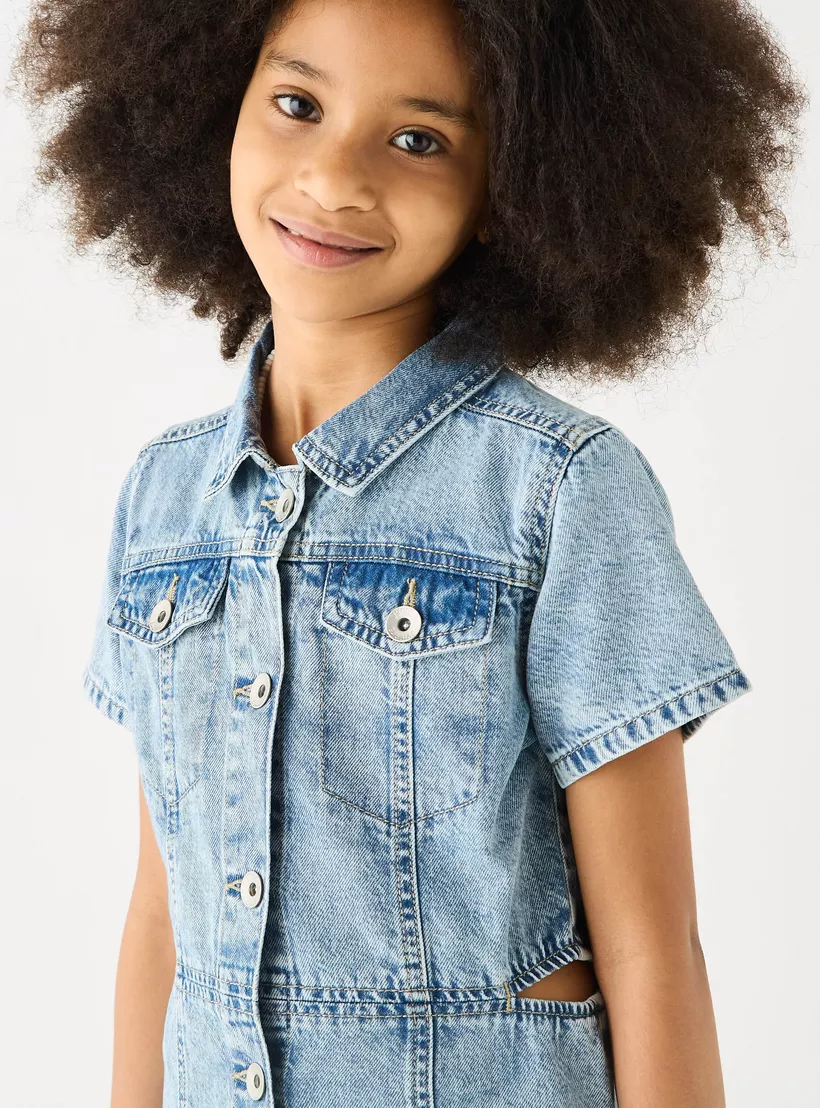 Juniors Solid Denim Shirt Dress-4