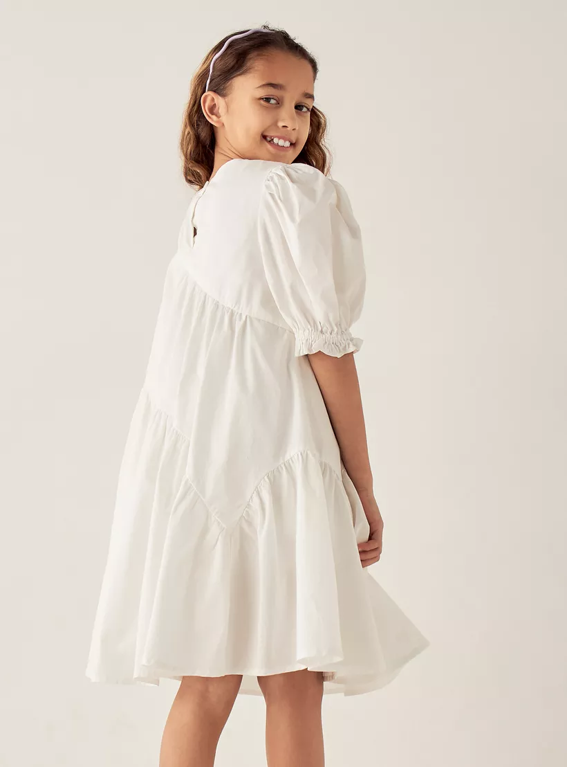 Juniors Solid Dress with Short Sleeves-3