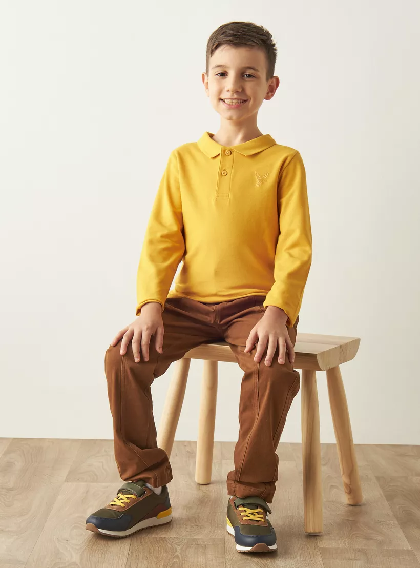 Juniors Solid Polo T-shirt with Long Sleeves-2