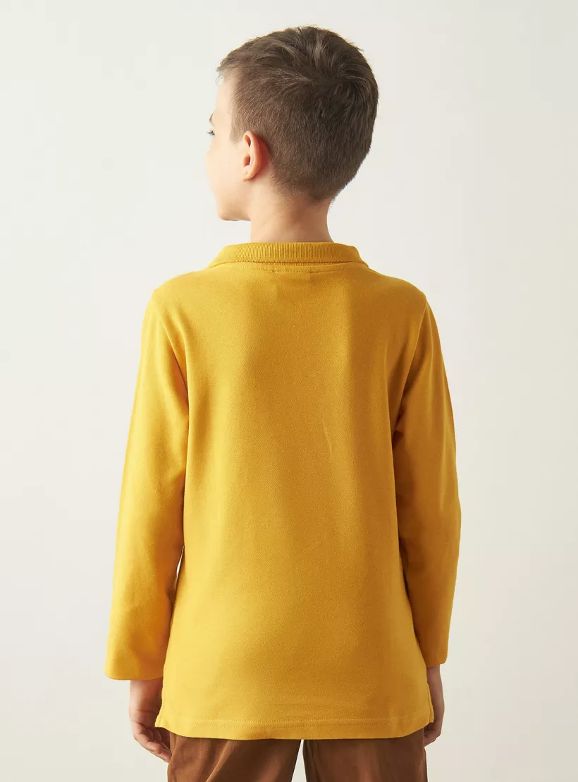 Juniors Solid Polo T-shirt with Long Sleeves-3