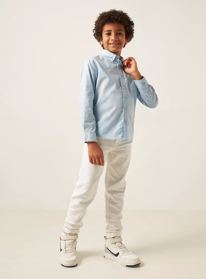 Juniors Solid Shirt with Button Closure and Chest Pocket-2