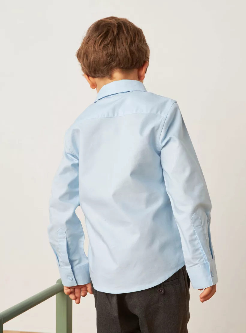 Juniors Solid Shirt with Long Sleeves and Pocket-3