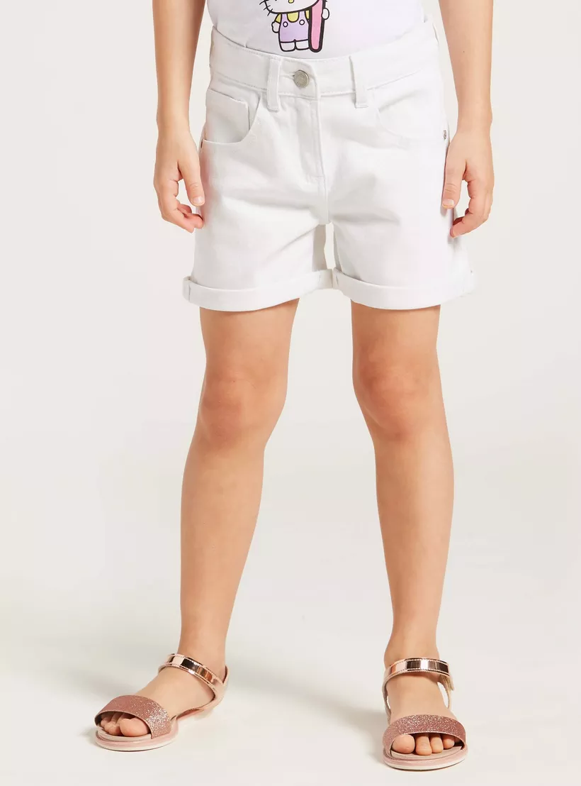 Juniors Solid Shorts with Pockets and Button Closure-2