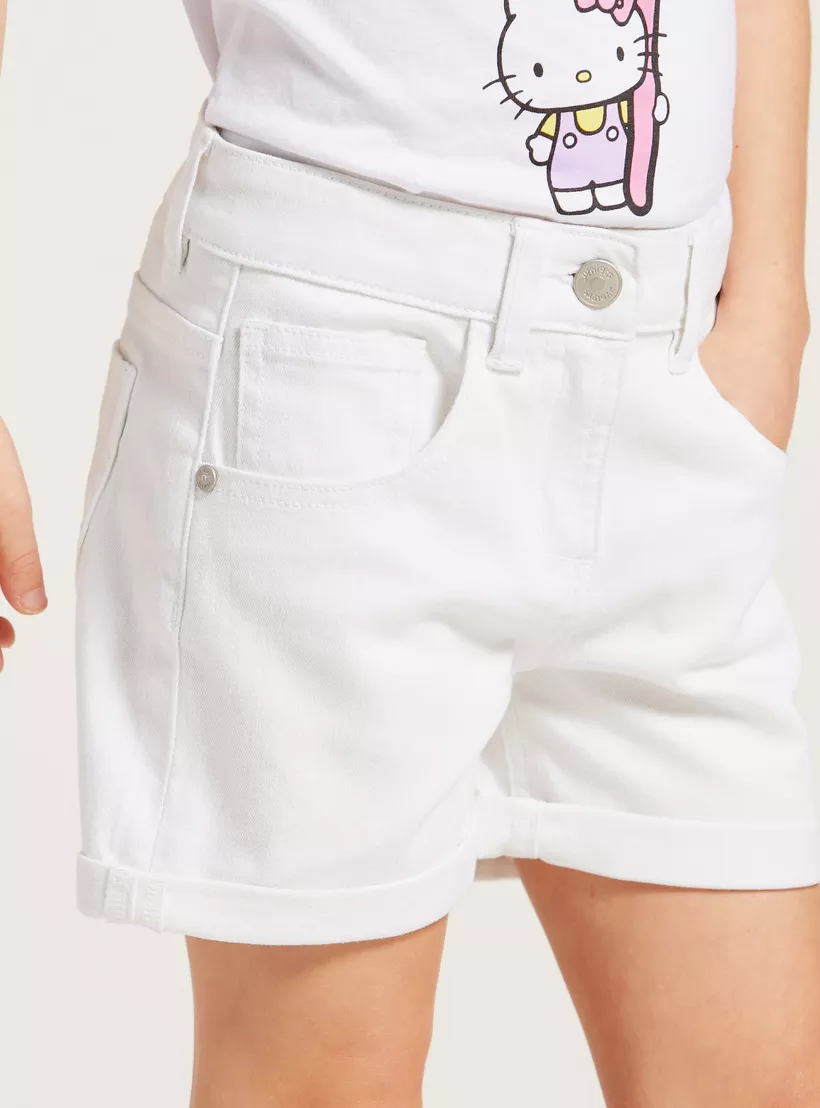 Juniors Solid Shorts with Pockets and Button Closure-3