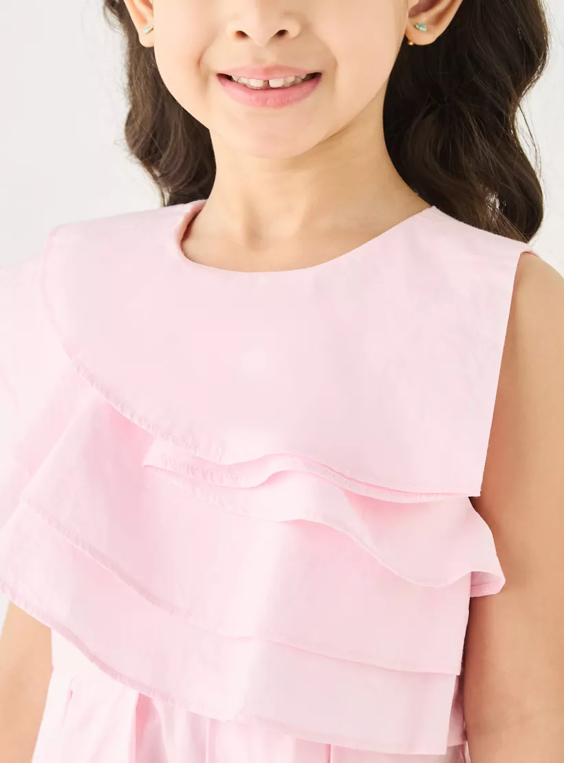 Juniors Solid Sleeveless A-line Dress with Ruffle Detail and Zip Closure-4