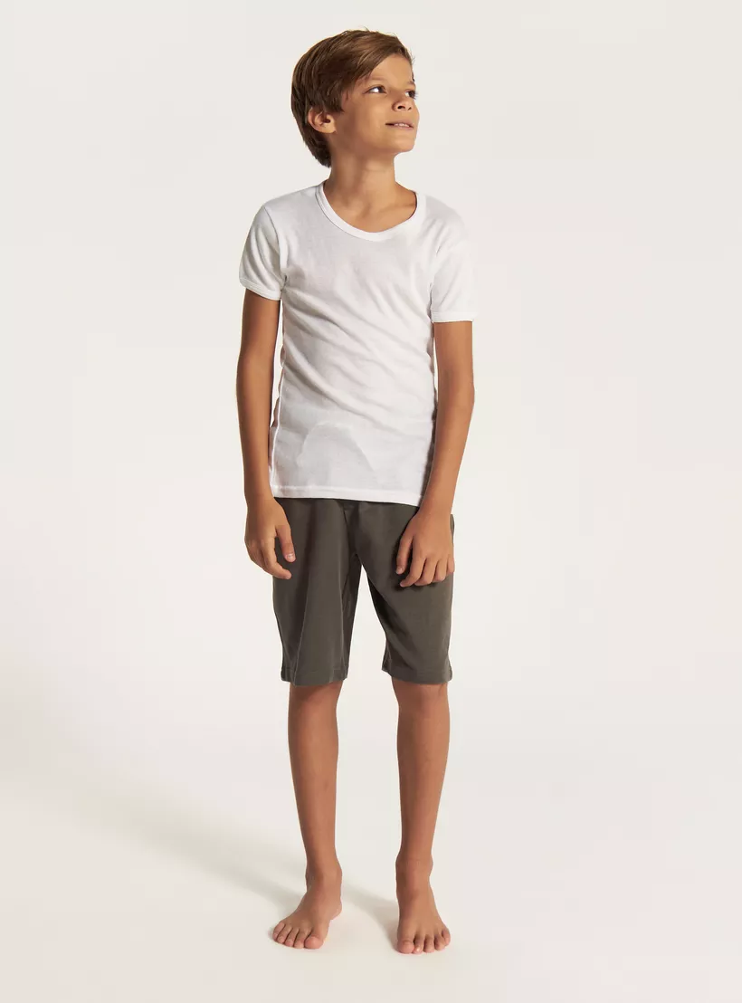 Juniors Solid T-shirt with Round-3