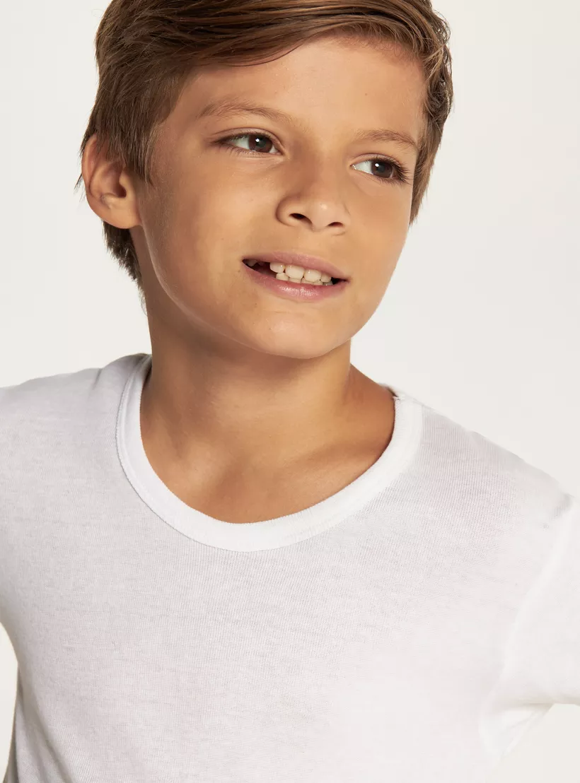 Juniors Solid T-shirt with Round-4