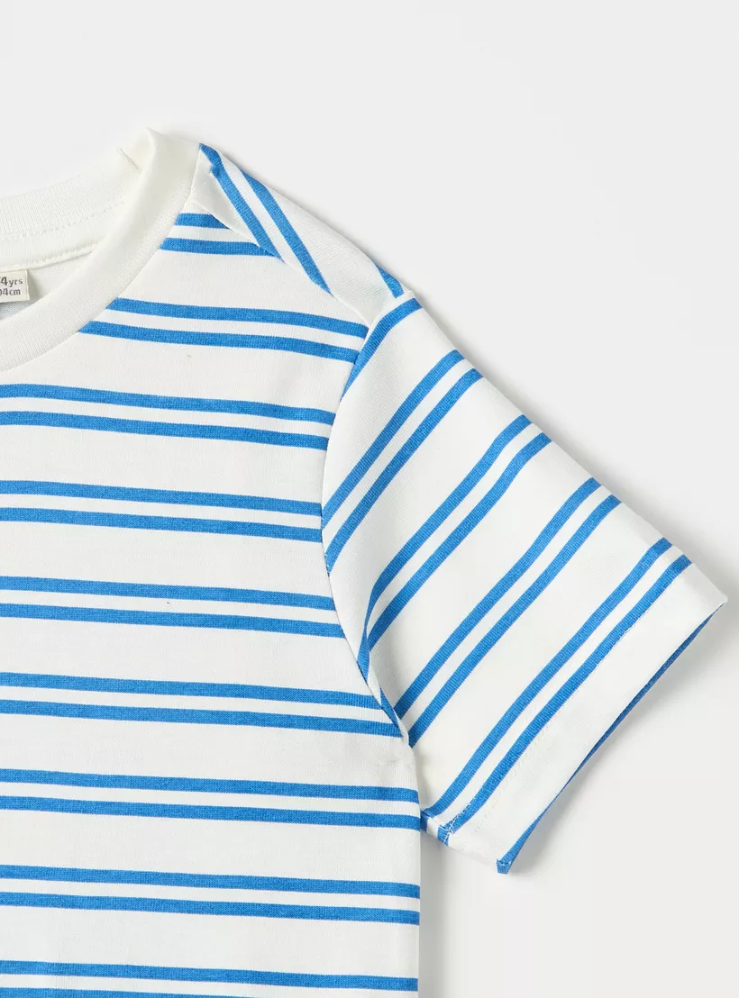 Juniors Striped Print T-Shirt with Short Sleeves -3