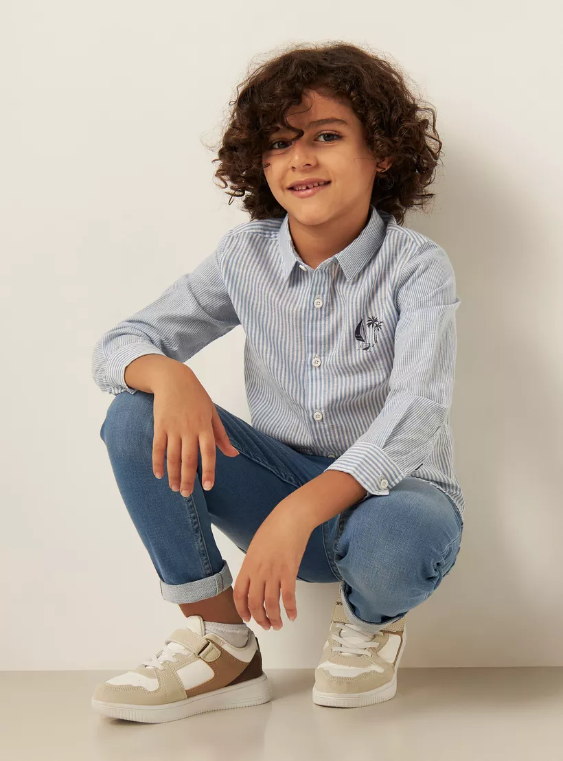 Juniors Striped Shirt with Long Sleeves-2