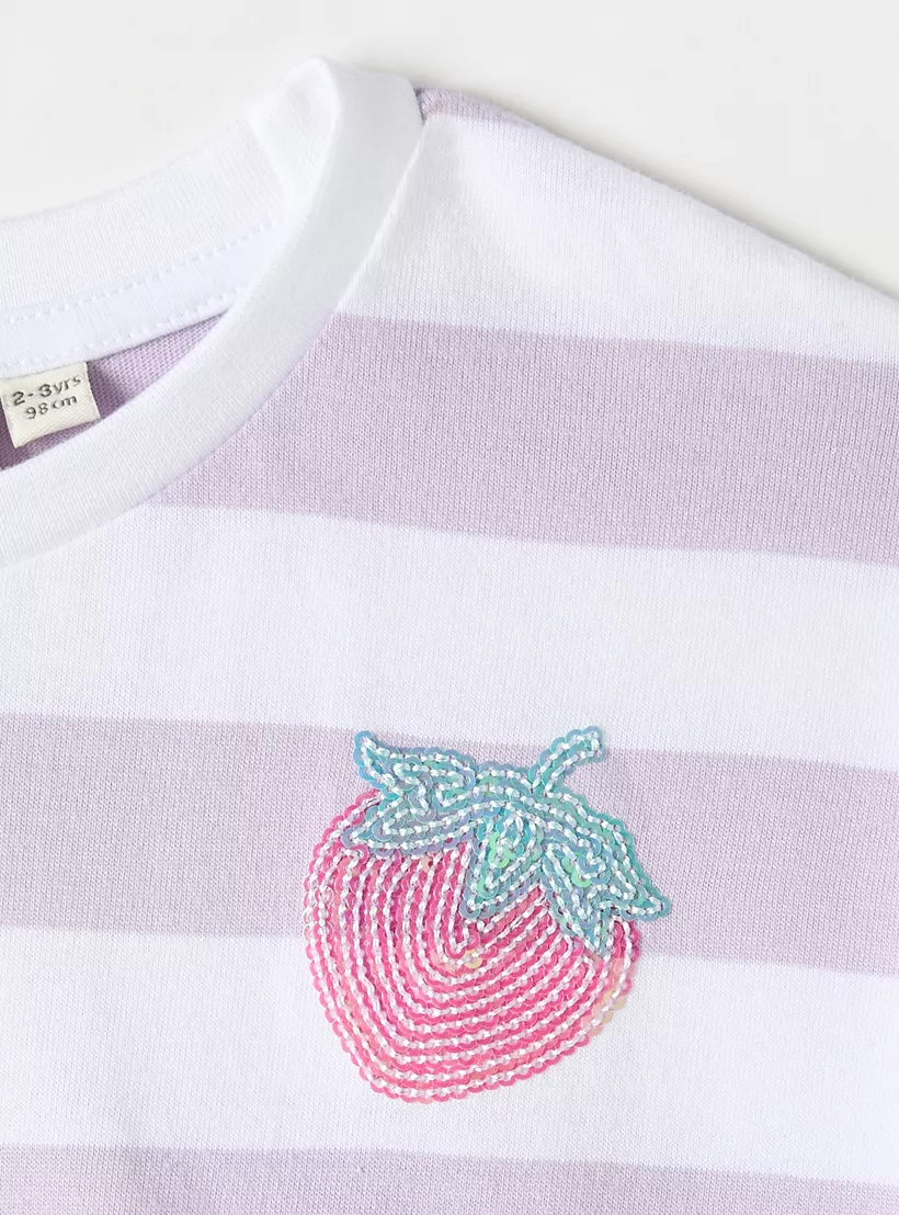 Juniors Striped T-shirt with Short Sleeves and Round Neck-2