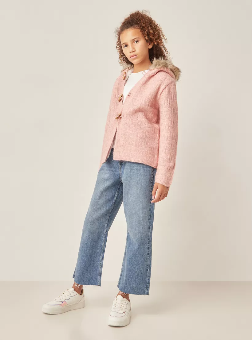 Juniors Textured Cardigan with Hood-2