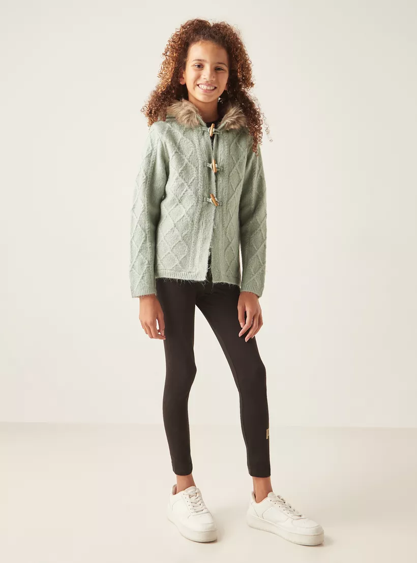 Juniors Textured Cardigan with Hood -2