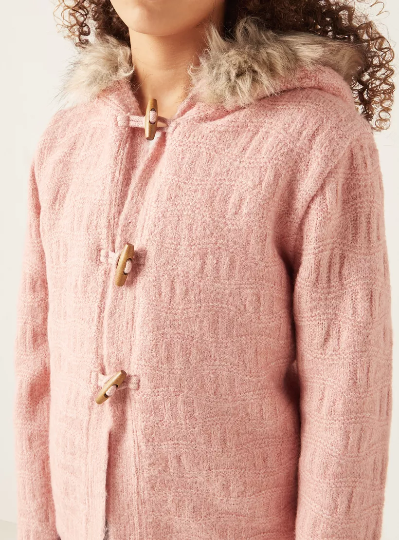 Juniors Textured Cardigan with Hood-3