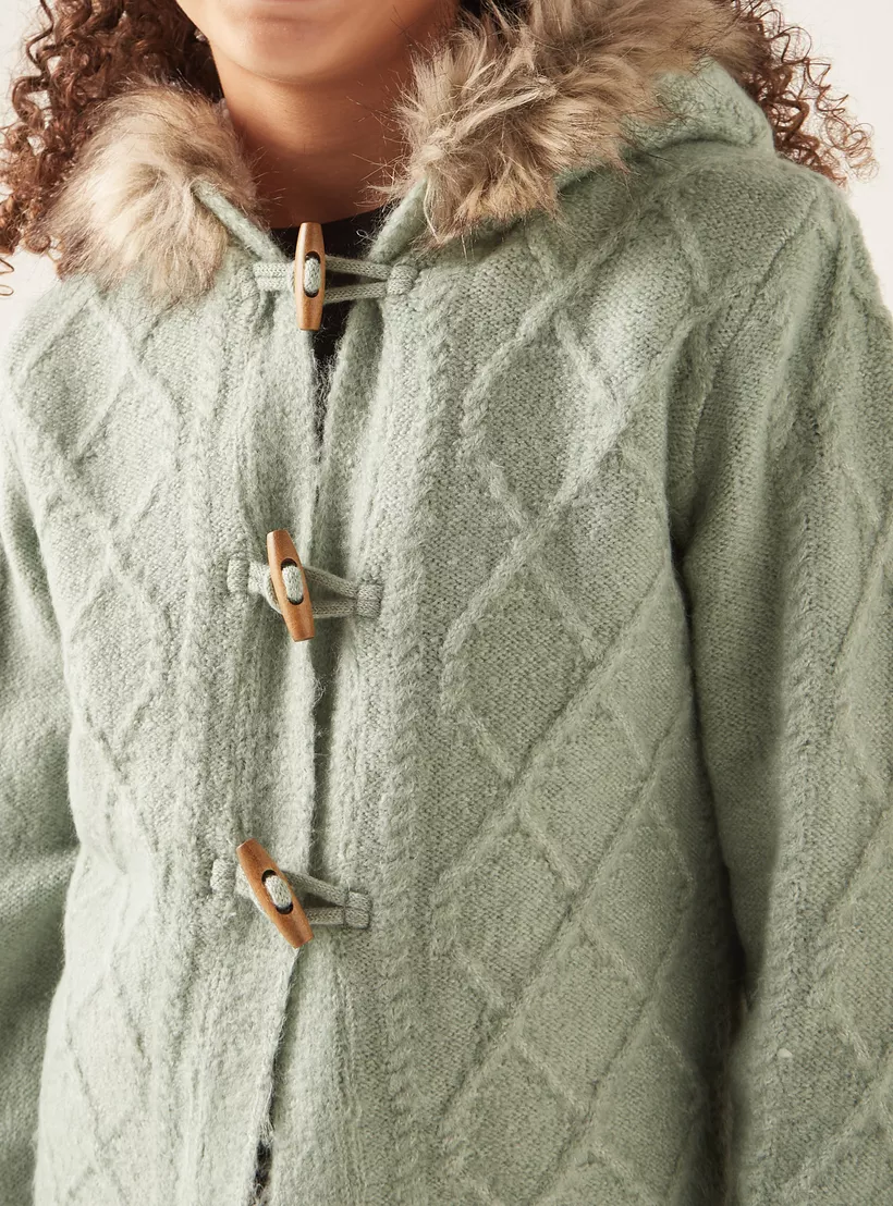Juniors Textured Cardigan with Hood -3