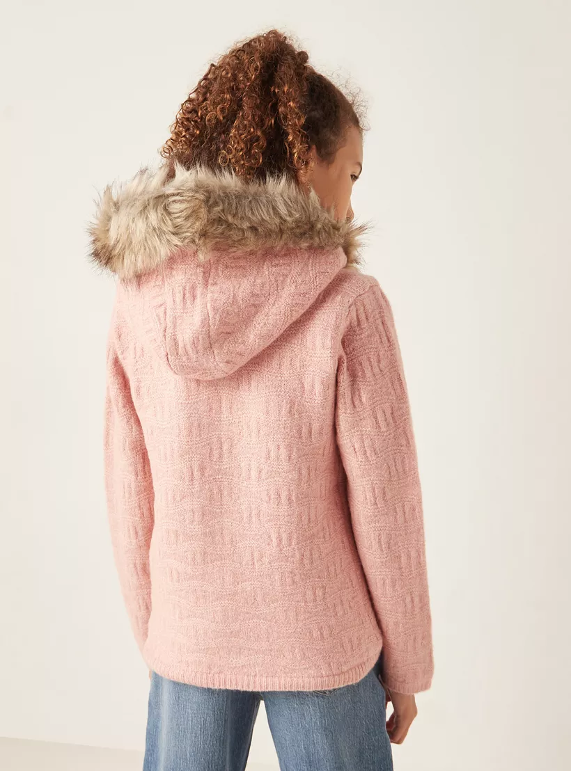 Juniors Textured Cardigan with Hood-4