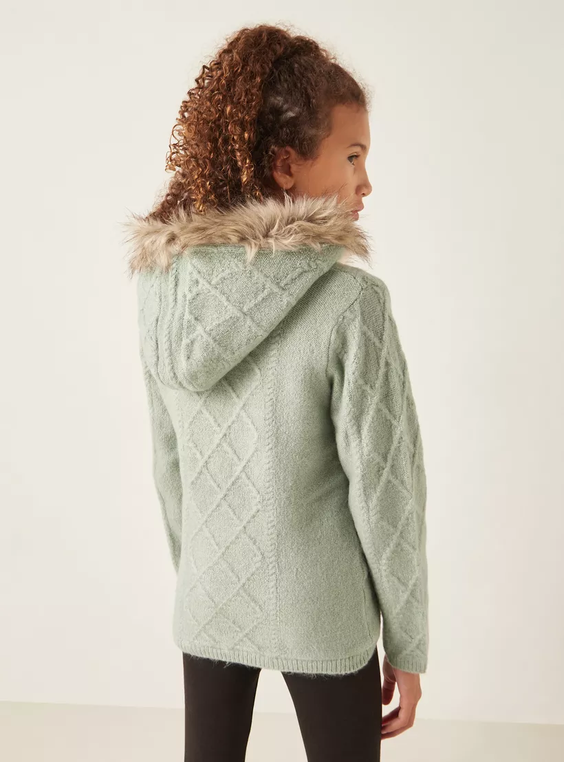 Juniors Textured Cardigan with Hood -4