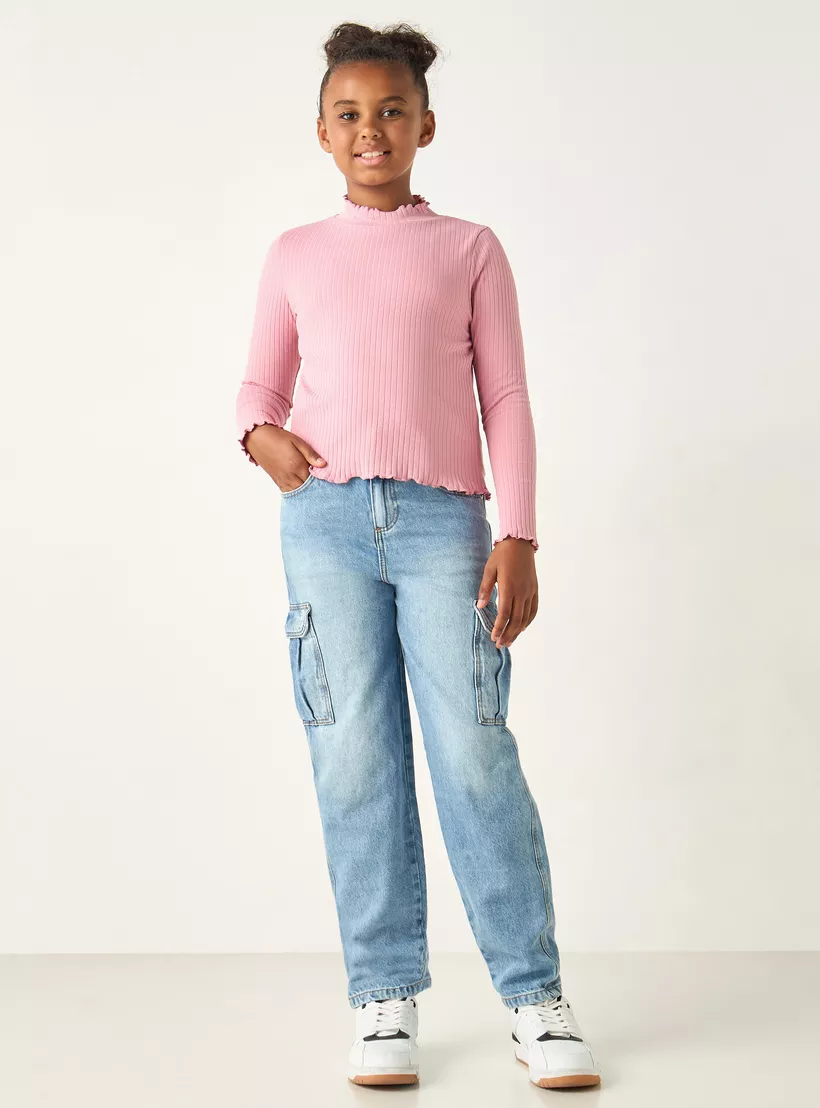 Juniors Textured Turtle Neck T-2