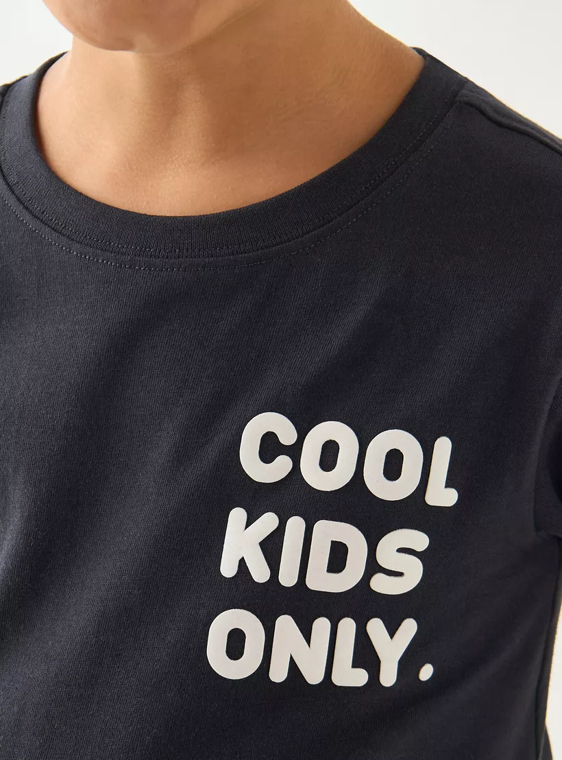 Juniors Typographic Print Crew Neck T-shirt with Short Sleeves-4