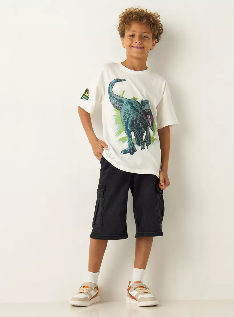 Jurassic World Print T-Shirt with Short Sleeves-2