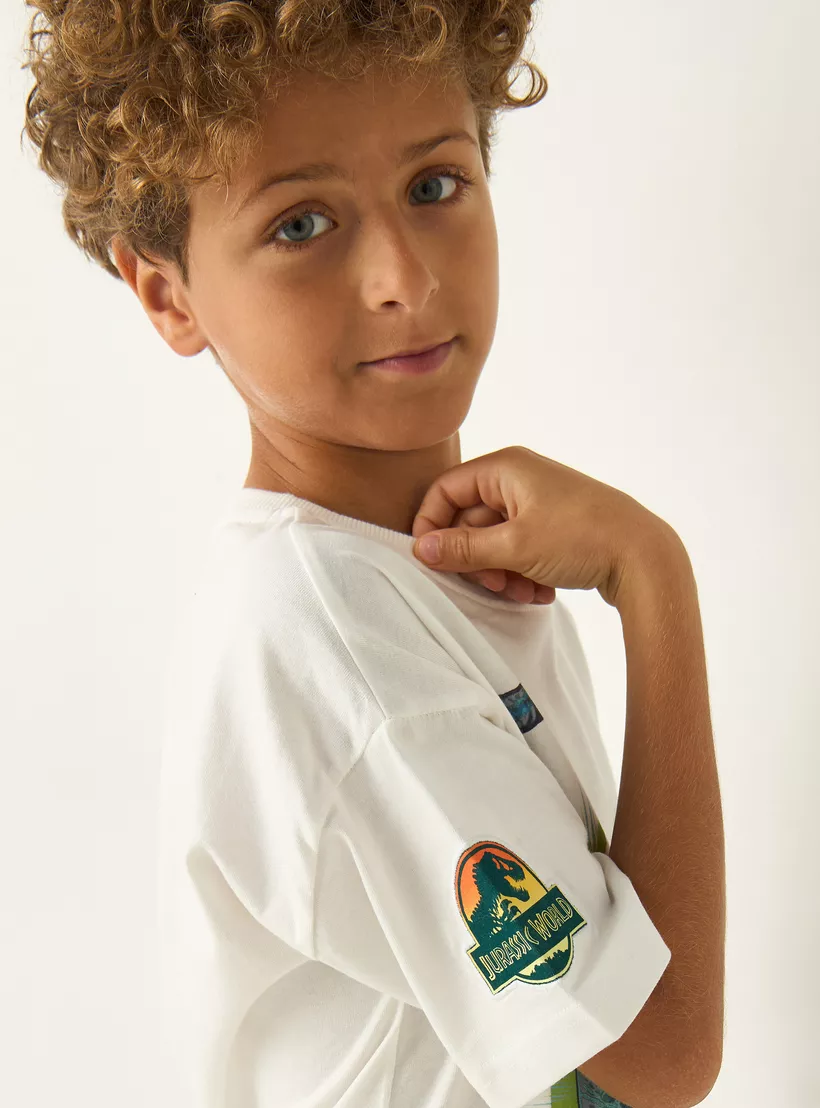 Jurassic World Print T-Shirt with Short Sleeves-4