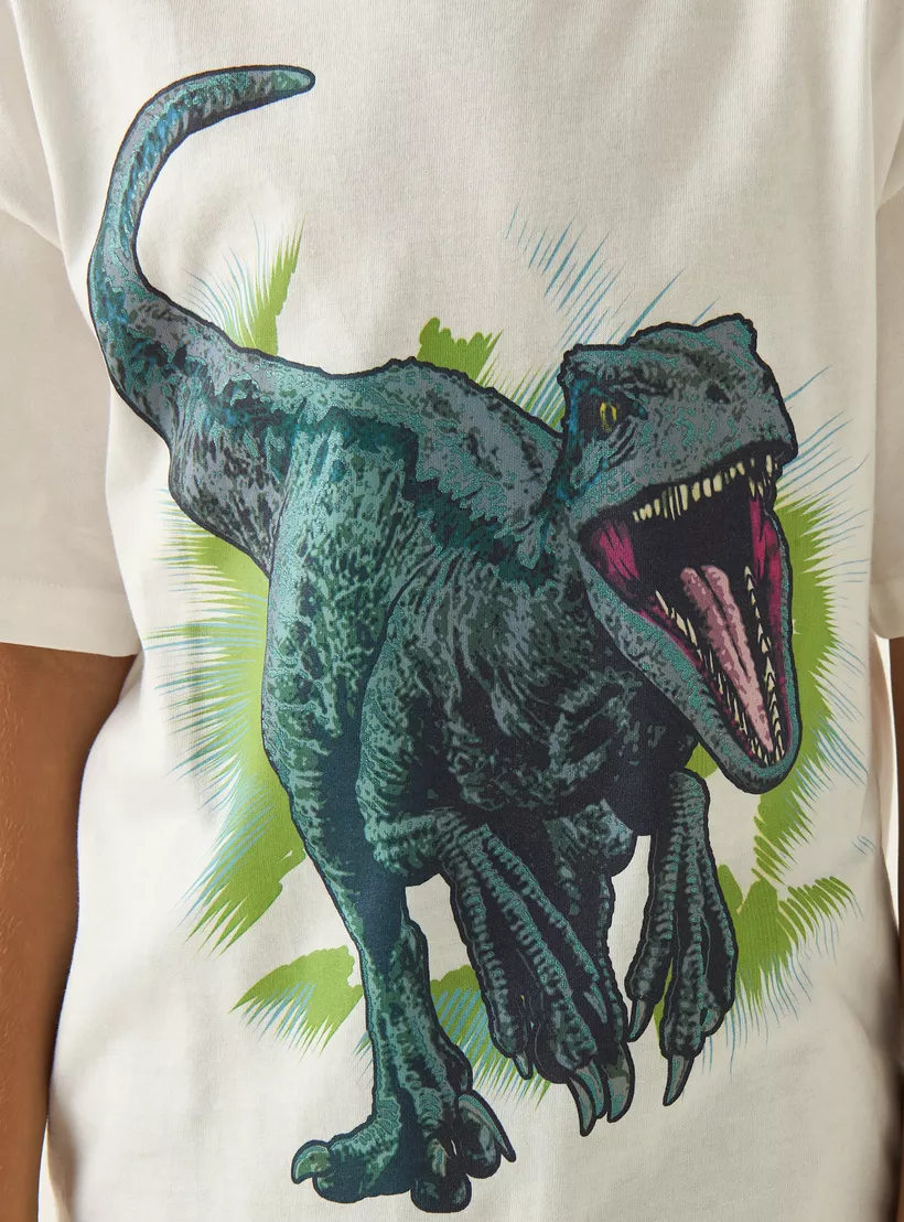 Jurassic World Print T-Shirt with Short Sleeves-5