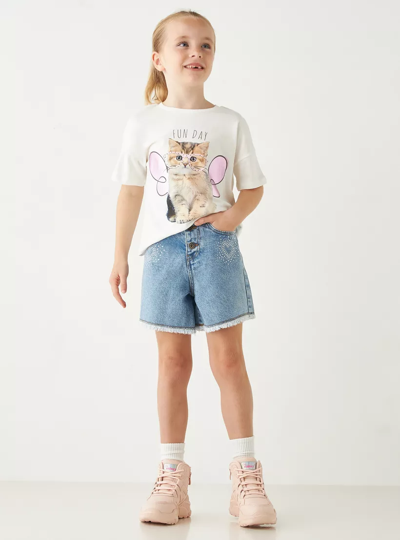 Lee Cooper Girls Regular Fit Denim Shorts-2