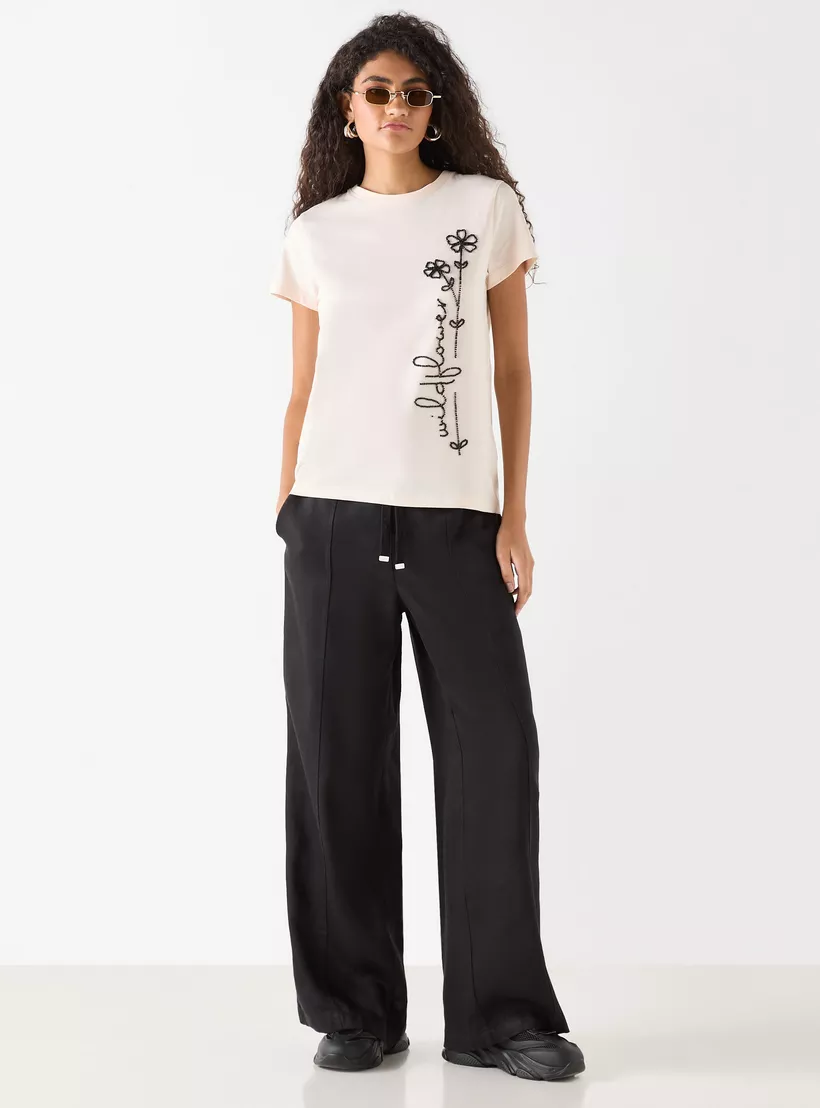 Lee Cooper Solid Wide Leg Pants with Drawstring Closure and Pockets-black-2