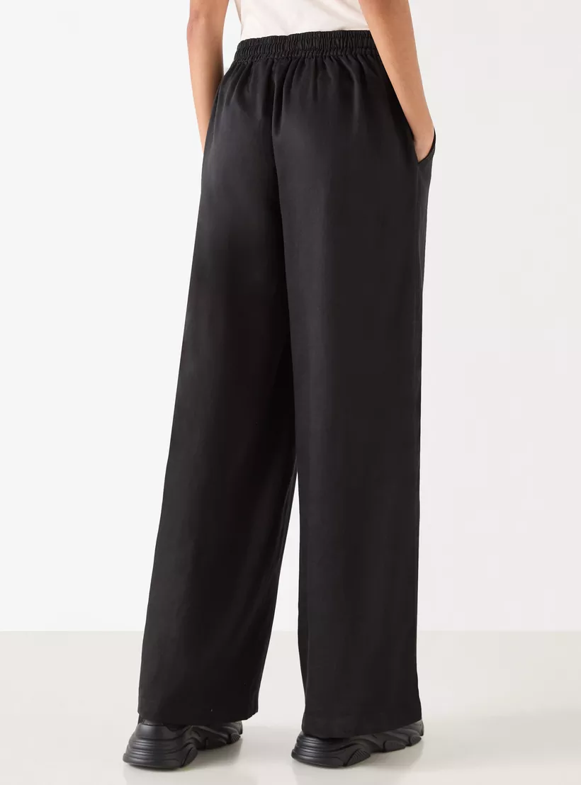 Lee Cooper Solid Wide Leg Pants with Drawstring Closure and Pockets-black-3