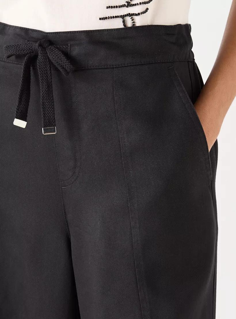 Lee Cooper Solid Wide Leg Pants with Drawstring Closure and Pockets-black-4