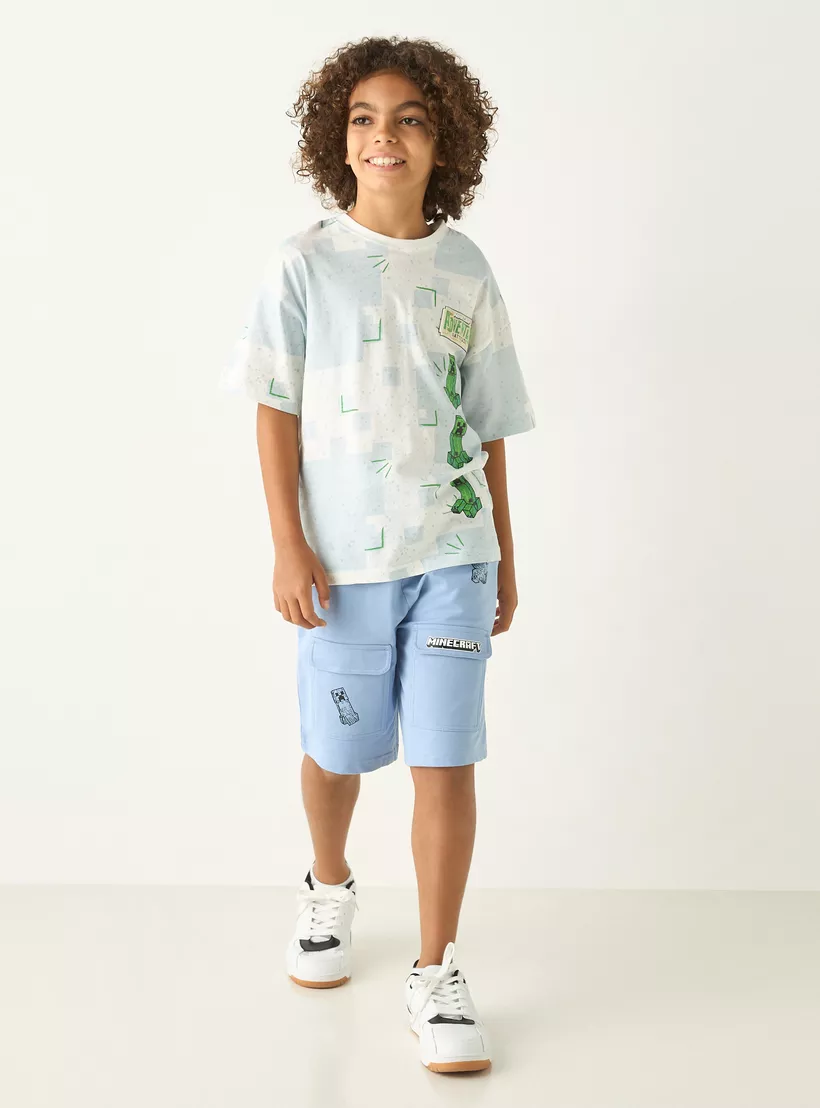 Minecraft Print T-shirt with Short Sleeves and Crew Neck-2
