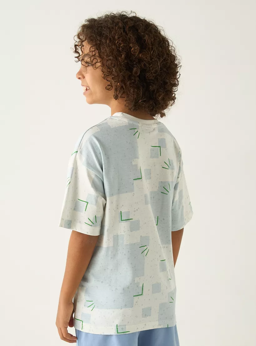 Minecraft Print T-shirt with Short Sleeves and Crew Neck-3