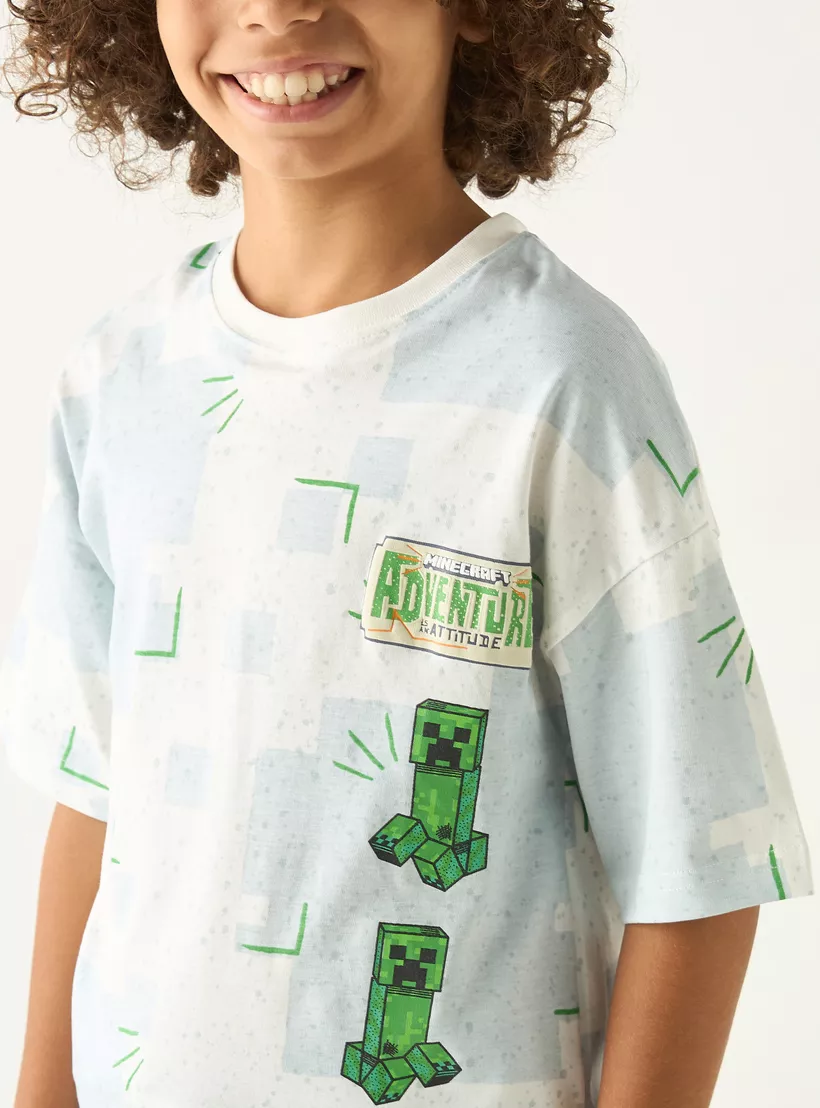 Minecraft Print T-shirt with Short Sleeves and Crew Neck-4