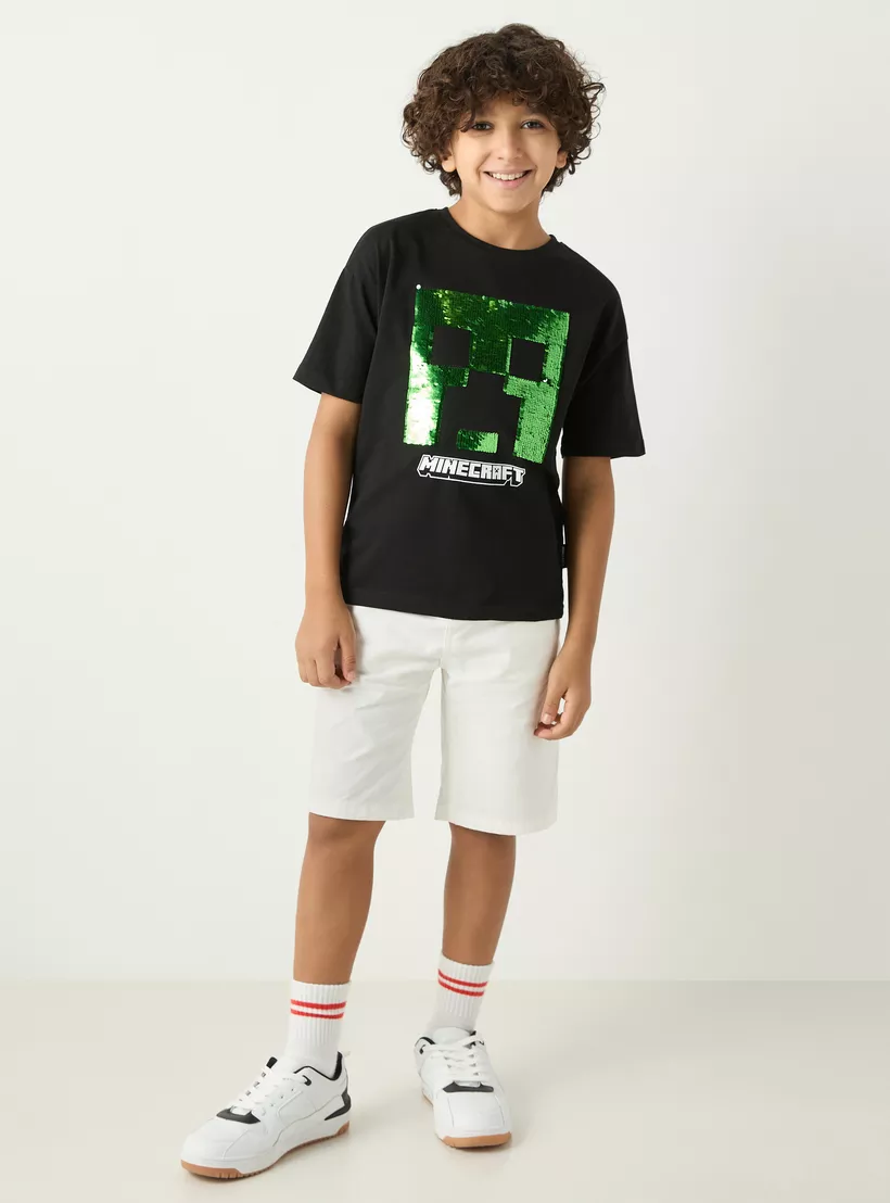 Minecraft Sequin Embellished T-shirt with Short Sleeves-2