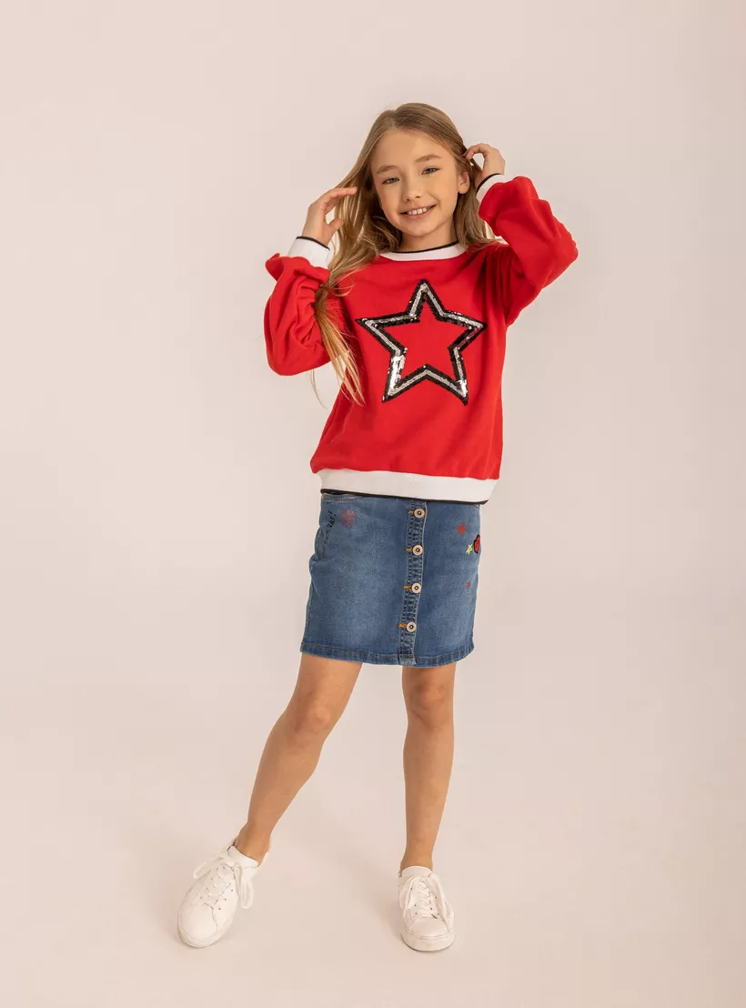 Minoti Embroidered Denim Skirt with Patches-5