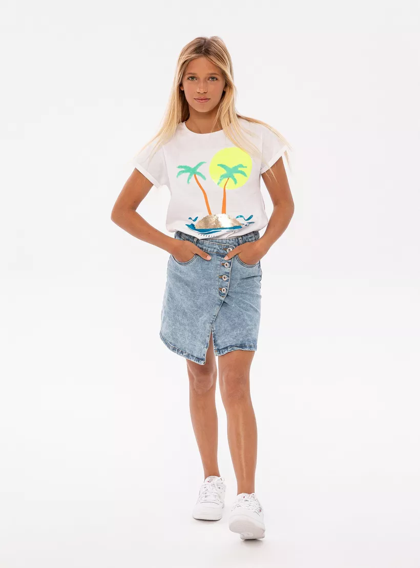 Minoti Solid Acid Wash Denim Skirt-3