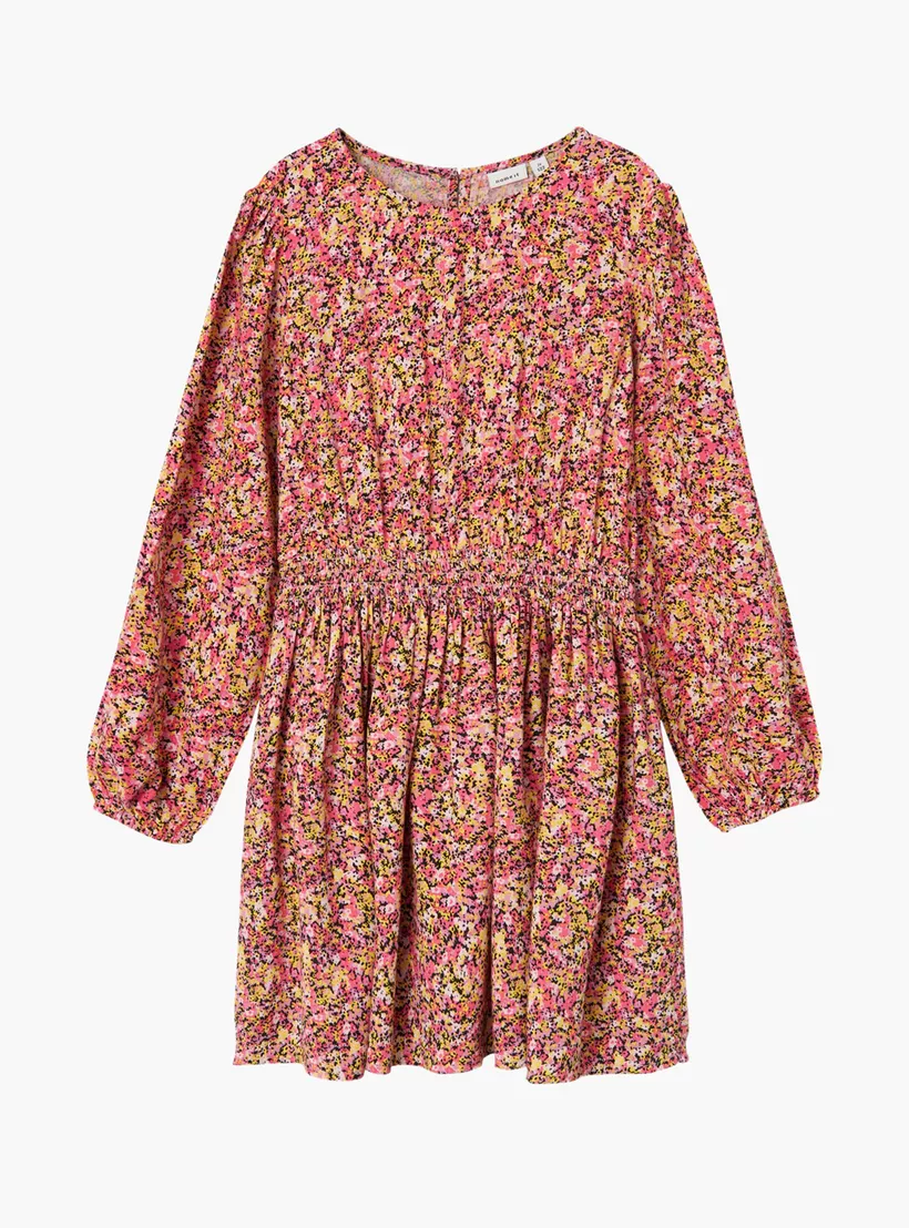 Name It All-Over Printed A-line Dress with Long Sleeves-2