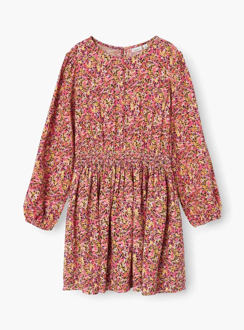 Name It All-Over Printed A-line Dress with Long Sleeves-3