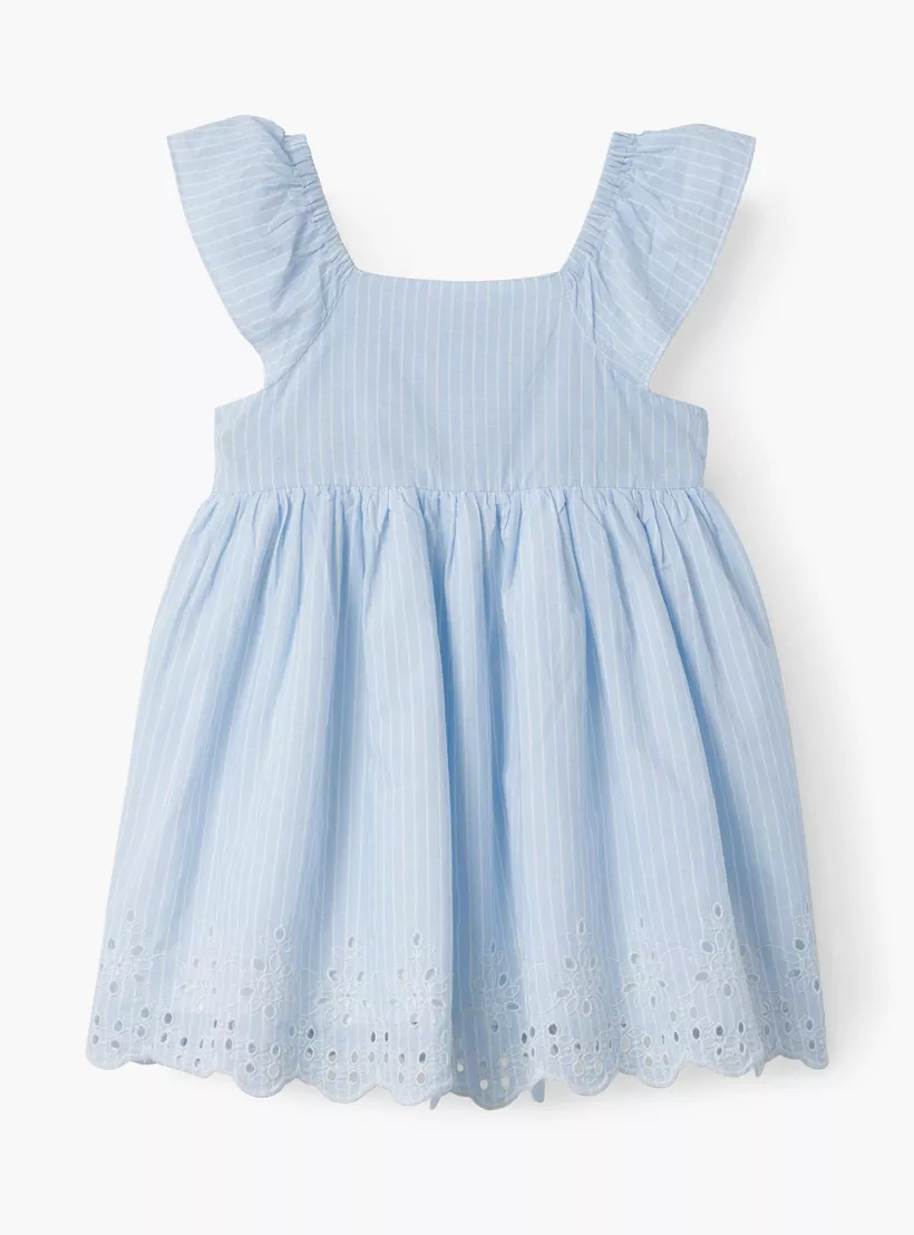 Name It Striped Sleeveless A-line Dress with Schiffli Trim-blue-2