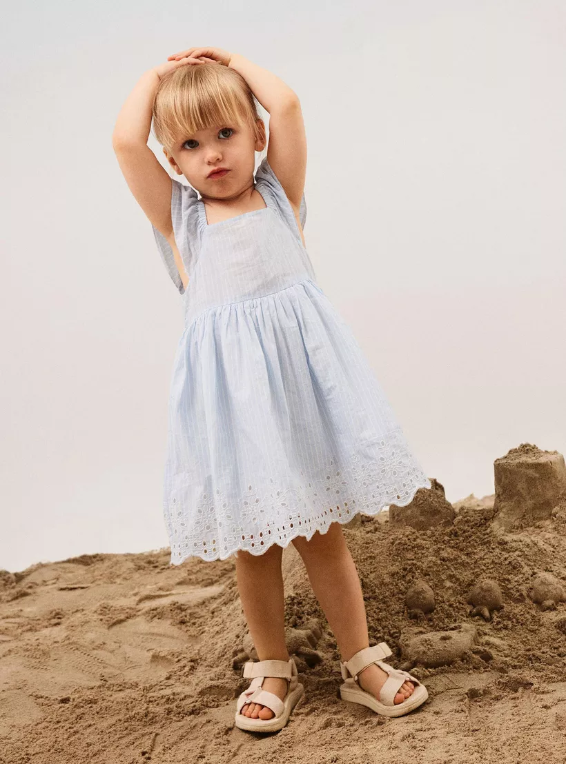 Name It Striped Sleeveless A-line Dress with Schiffli Trim-blue-4