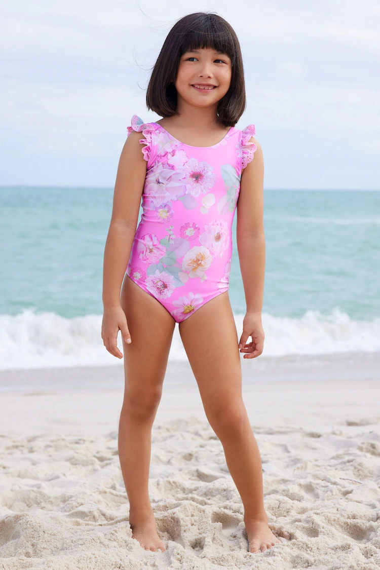 Pink Floral Frill Sleeve Swimsuit (3mths-12yrs)-3